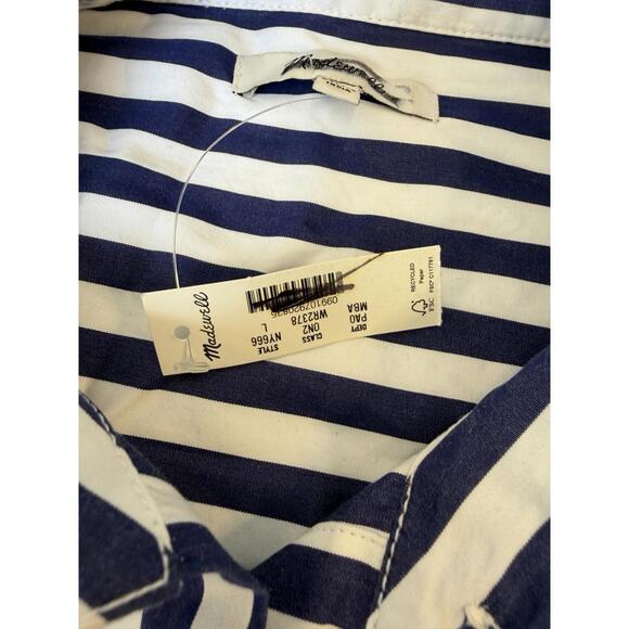 Madewell Poplin Shirt Cotton Blue Stripe Straight Hem Button UpSize Large NWT - Picture 4 of 6